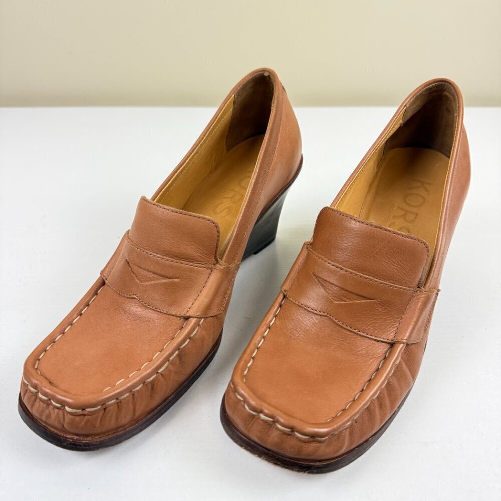 Michael Kors Brown Leather Wedge Loafers
